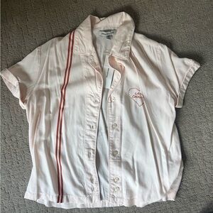 Urban Outfitters Pink Button-Up Blouse with Red Stripes